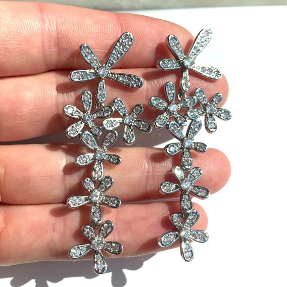 NEW ~ Anthropologie Shashi Delicate Pave Crystal Cascading Flower Earrings - Picture 10 of 11